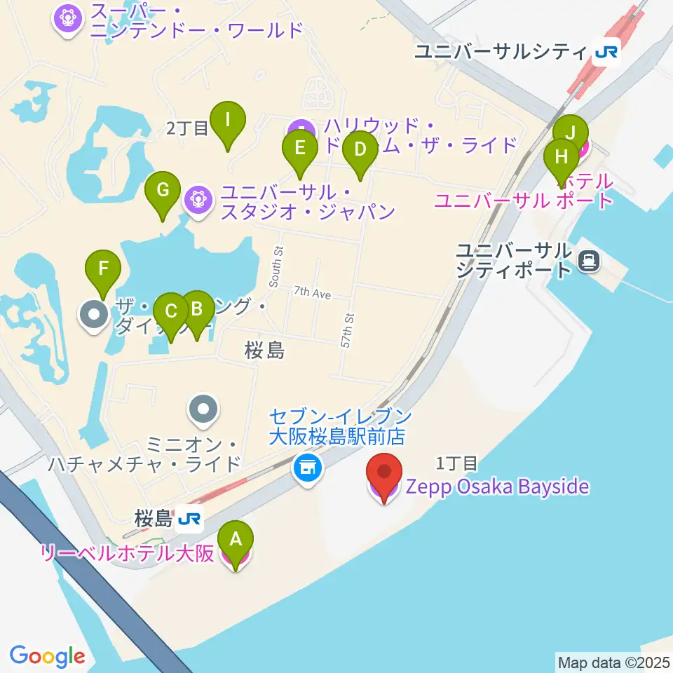 Zepp大阪ベイサイド周辺のカフェ一覧地図