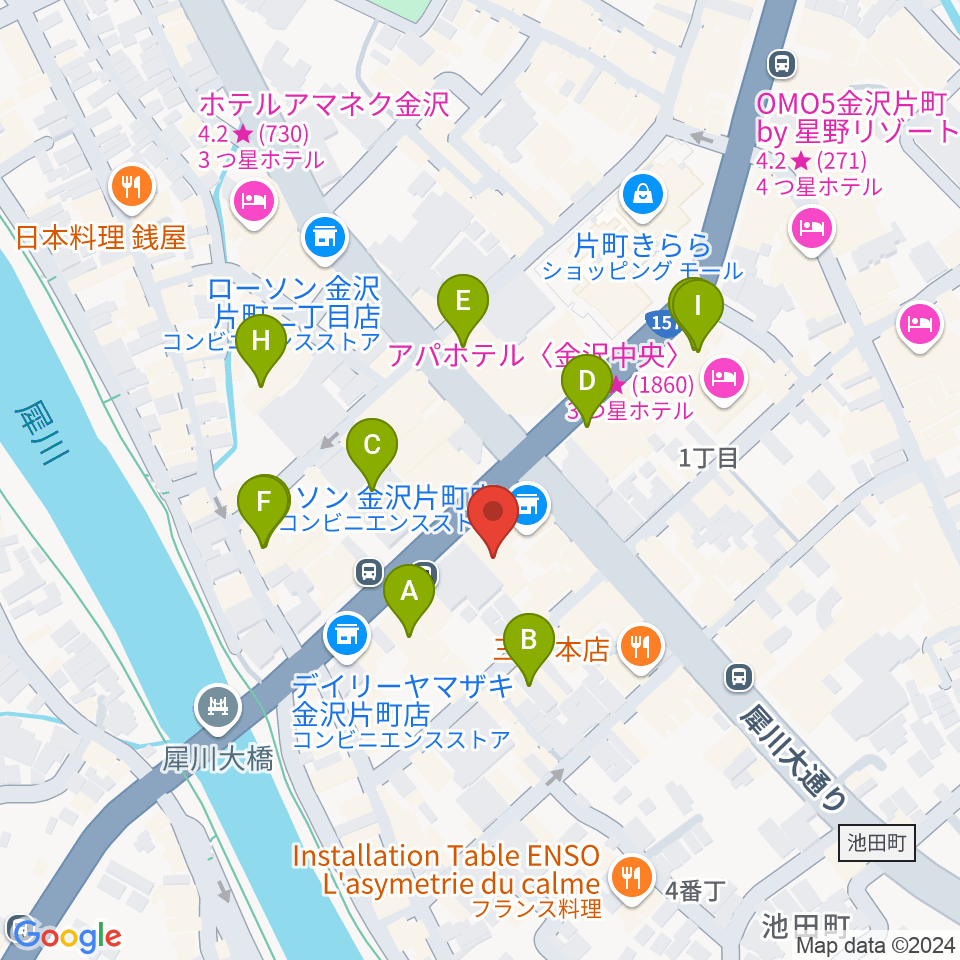 金沢エイトホール周辺のカフェ一覧地図