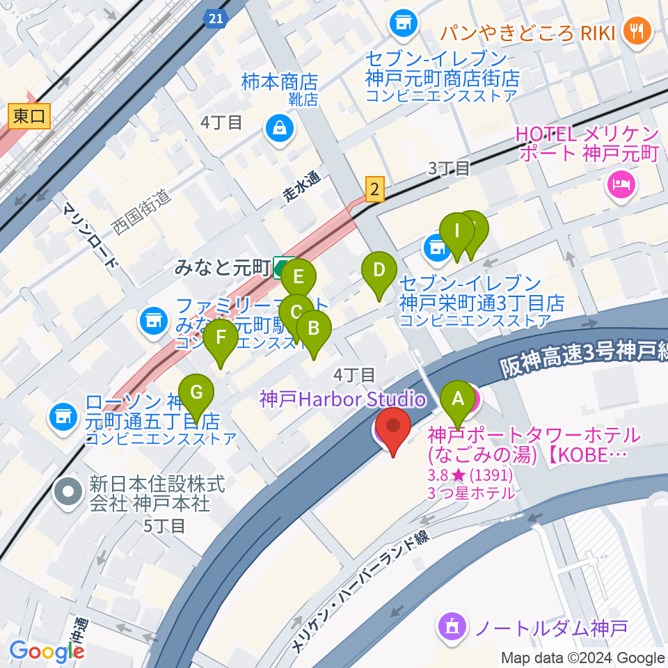 神戸ハーバースタジオ周辺のカフェ一覧地図