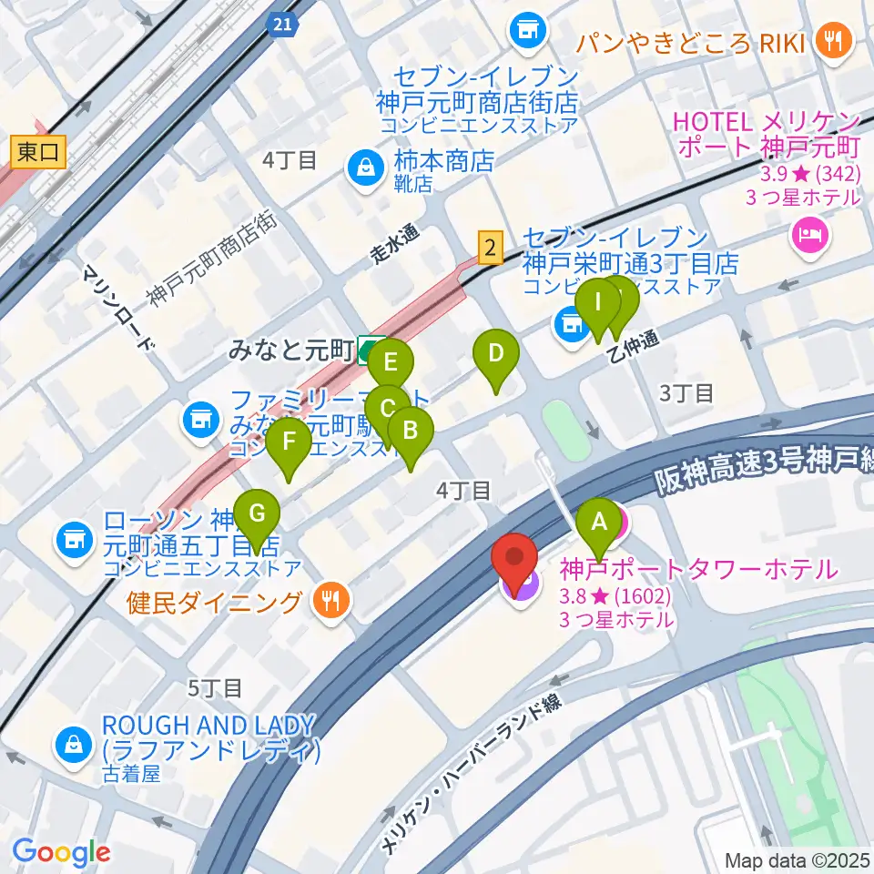 神戸ハーバースタジオ周辺のカフェ一覧地図