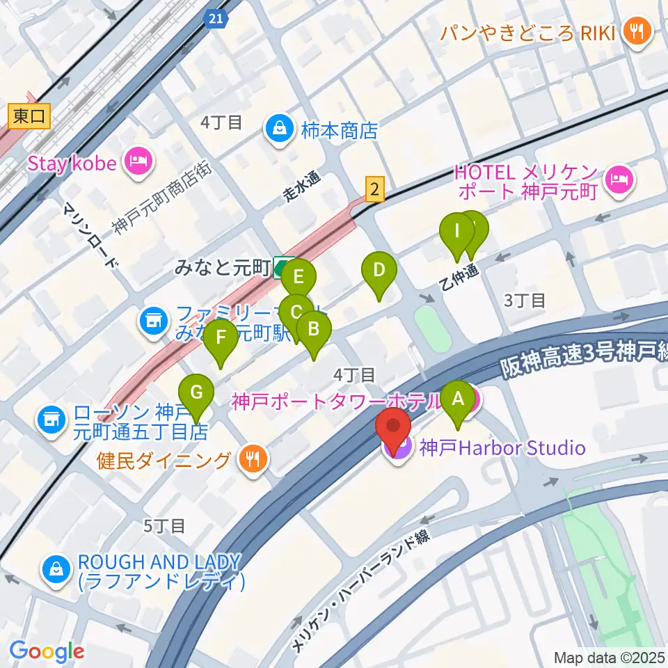 神戸ハーバースタジオ周辺のカフェ一覧地図