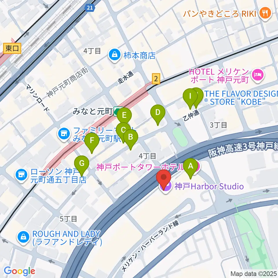 神戸ハーバースタジオ周辺のカフェ一覧地図