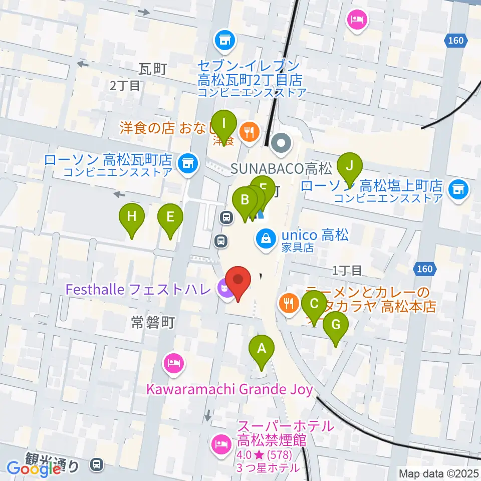 高松フェストハレ周辺のカフェ一覧地図