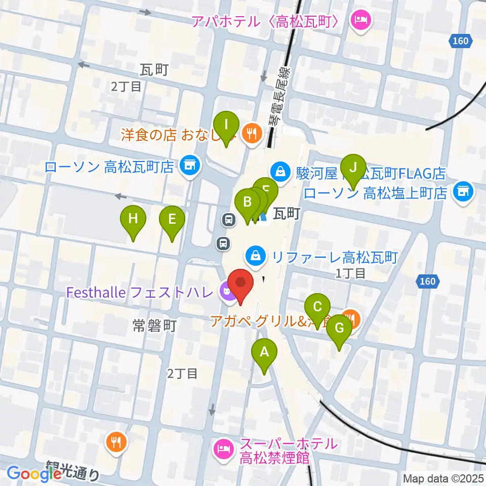 高松フェストハレ周辺のカフェ一覧地図