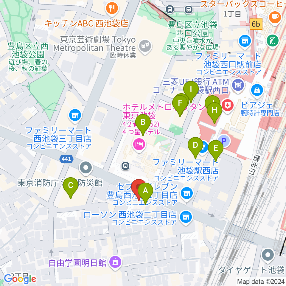 池袋Hoteyes周辺のカフェ一覧地図