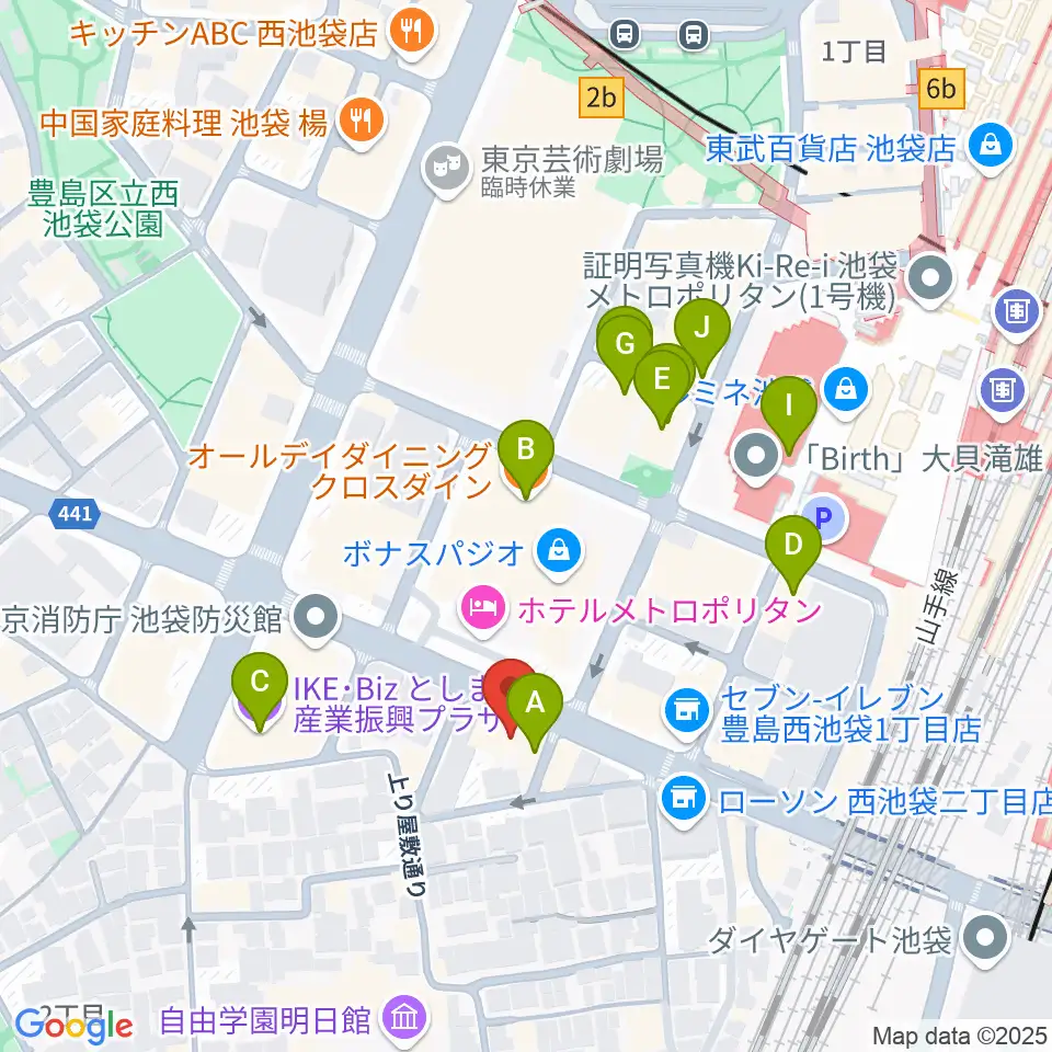 池袋Hoteyes周辺のカフェ一覧地図