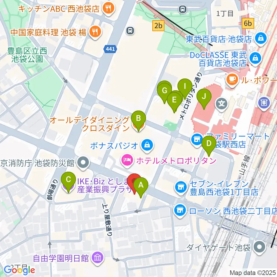 池袋Hoteyes周辺のカフェ一覧地図