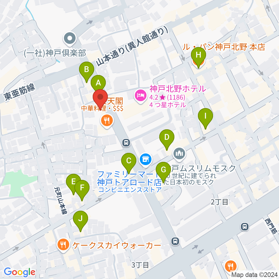 神戸BIG APPLE周辺のカフェ一覧地図