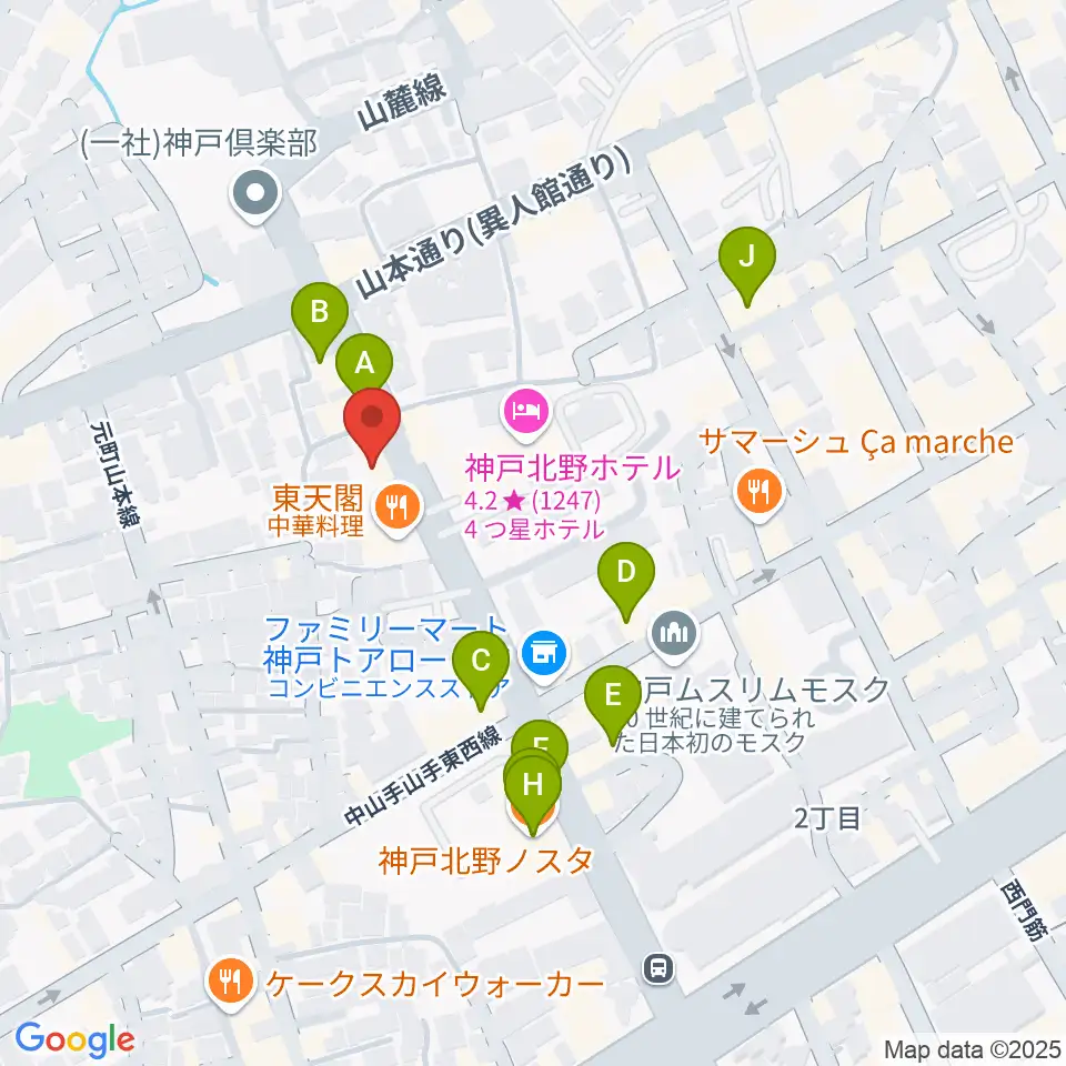 神戸BIG APPLE周辺のカフェ一覧地図