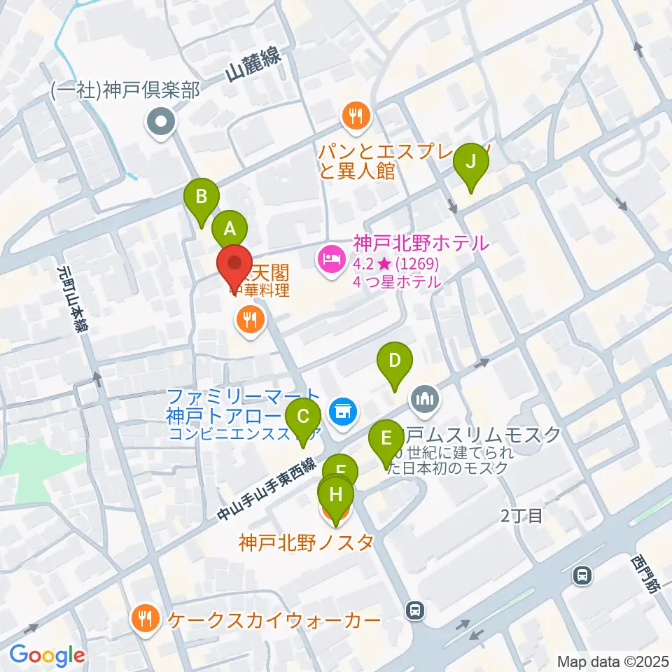 神戸BIG APPLE周辺のカフェ一覧地図