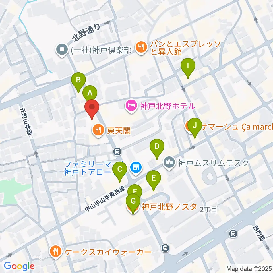神戸BIG APPLE周辺のカフェ一覧地図