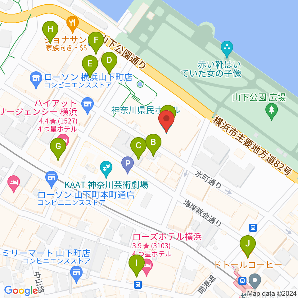 神奈川県民ホール周辺のカフェ一覧地図