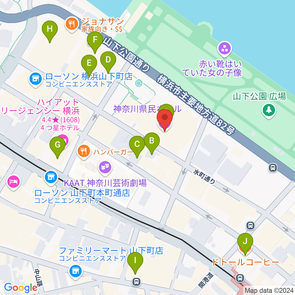 神奈川県民ホール周辺のカフェ一覧地図