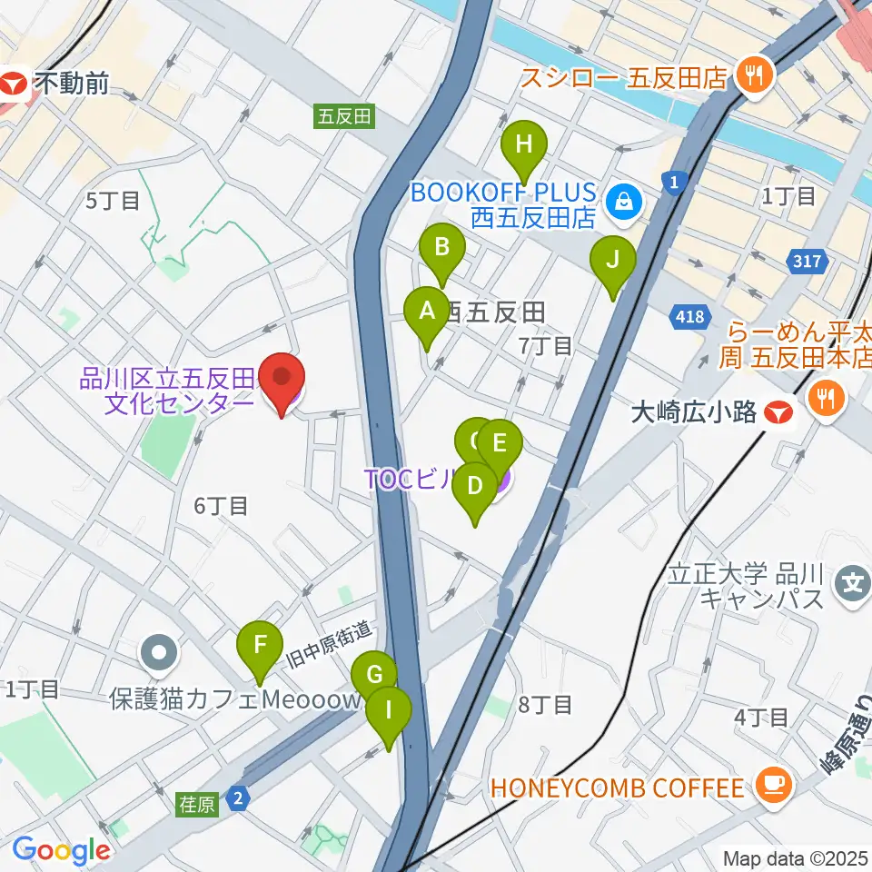 品川区立五反田文化センター周辺のカフェ一覧地図