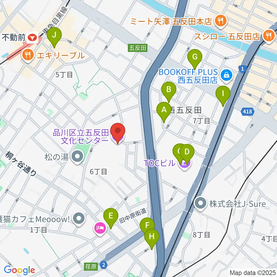 品川区立五反田文化センター周辺のカフェ一覧地図