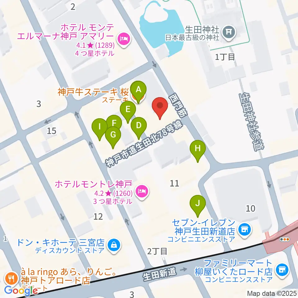 神戸チキンジョージ周辺のカフェ一覧地図