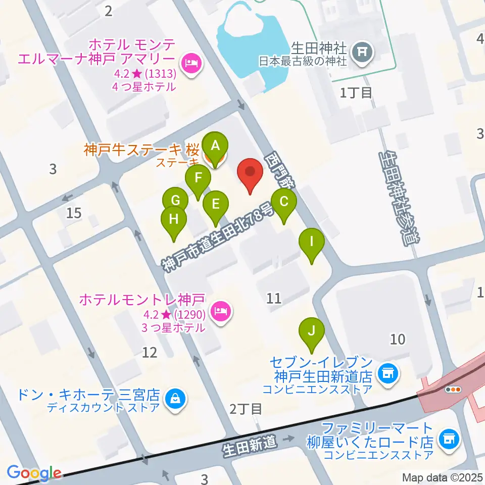 神戸チキンジョージ周辺のカフェ一覧地図