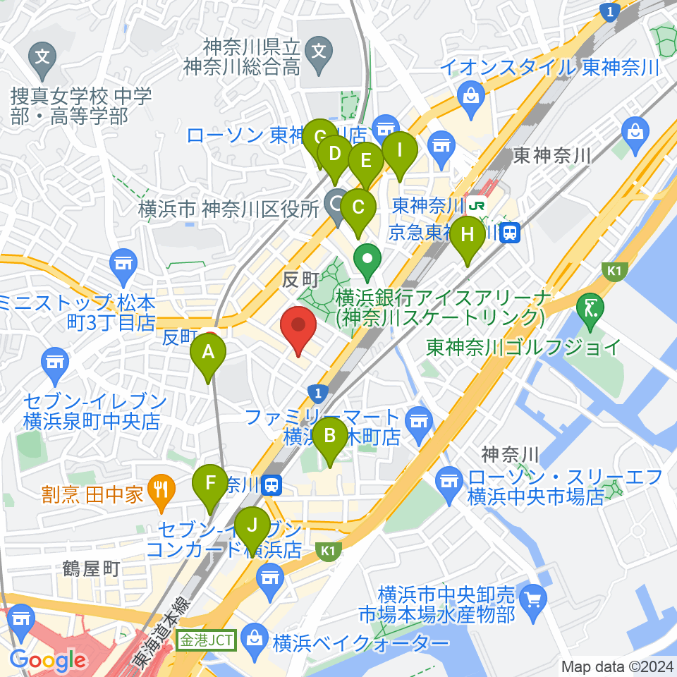 STUDIO楽 横浜反町店周辺のカフェ一覧地図