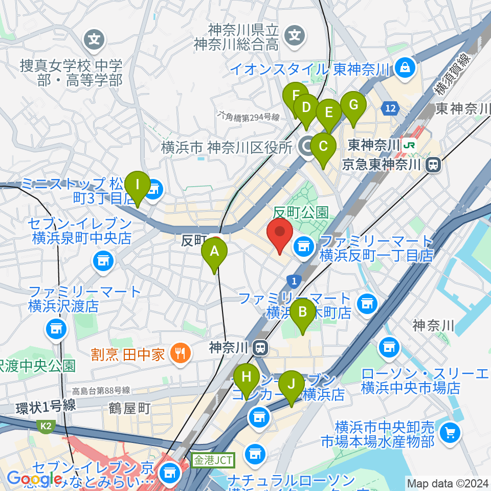 STUDIO楽 横浜反町店周辺のカフェ一覧地図