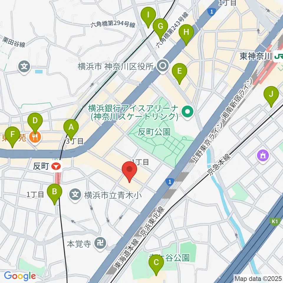 STUDIO楽 横浜反町店周辺のカフェ一覧地図