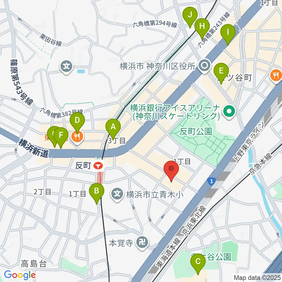 STUDIO楽 横浜反町店周辺のカフェ一覧地図