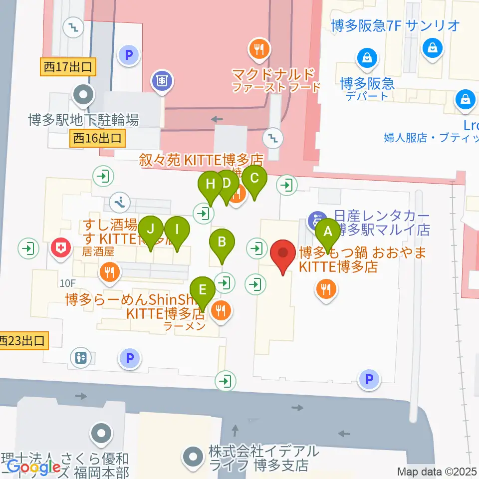 HMV&BOOKS HAKATA周辺のカフェ一覧地図