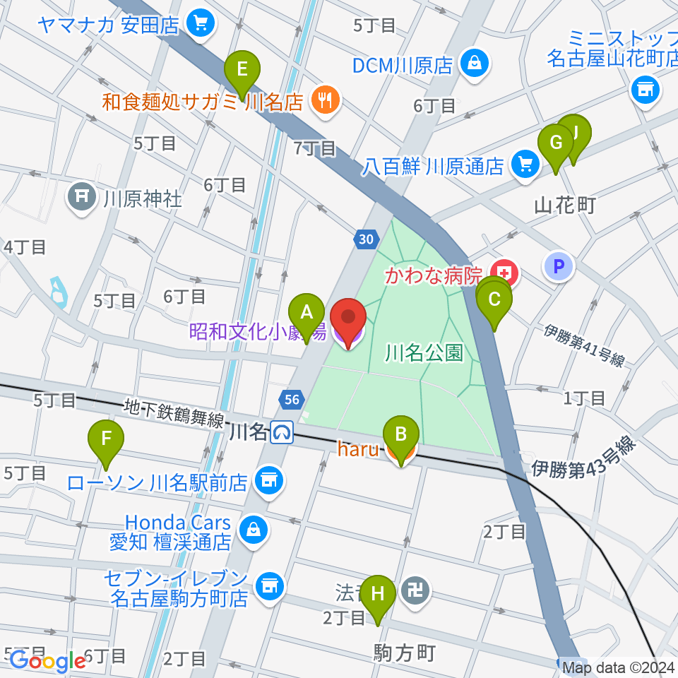 昭和文化小劇場周辺のカフェ一覧地図