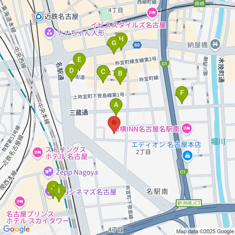 名古屋四季劇場周辺のカフェ一覧地図