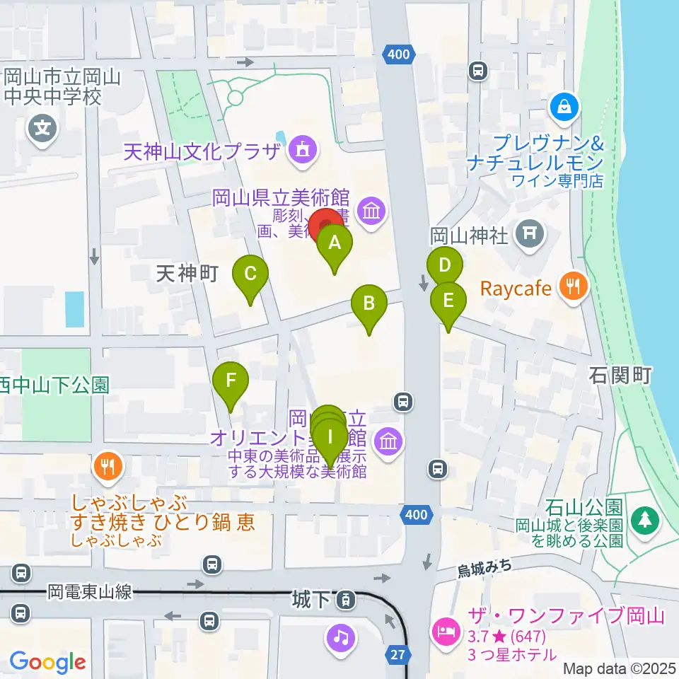 岡山県立美術館周辺のカフェ一覧地図