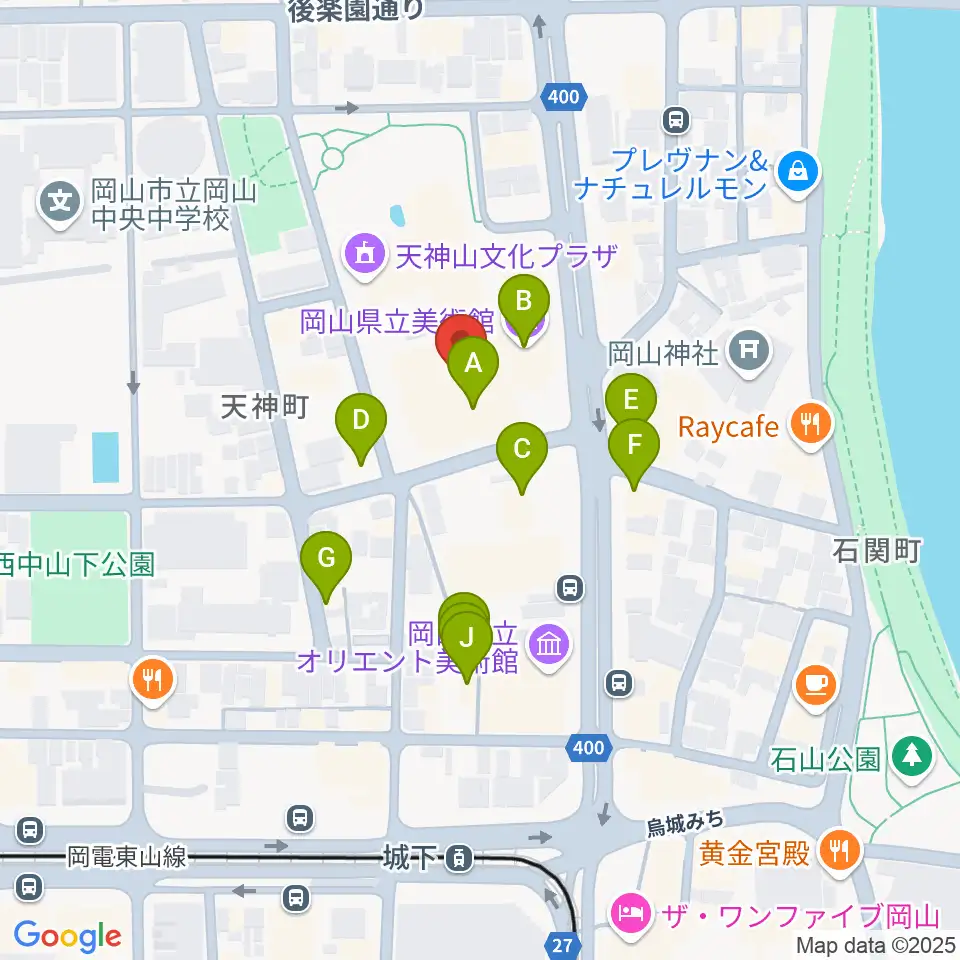 岡山県立美術館周辺のカフェ一覧地図