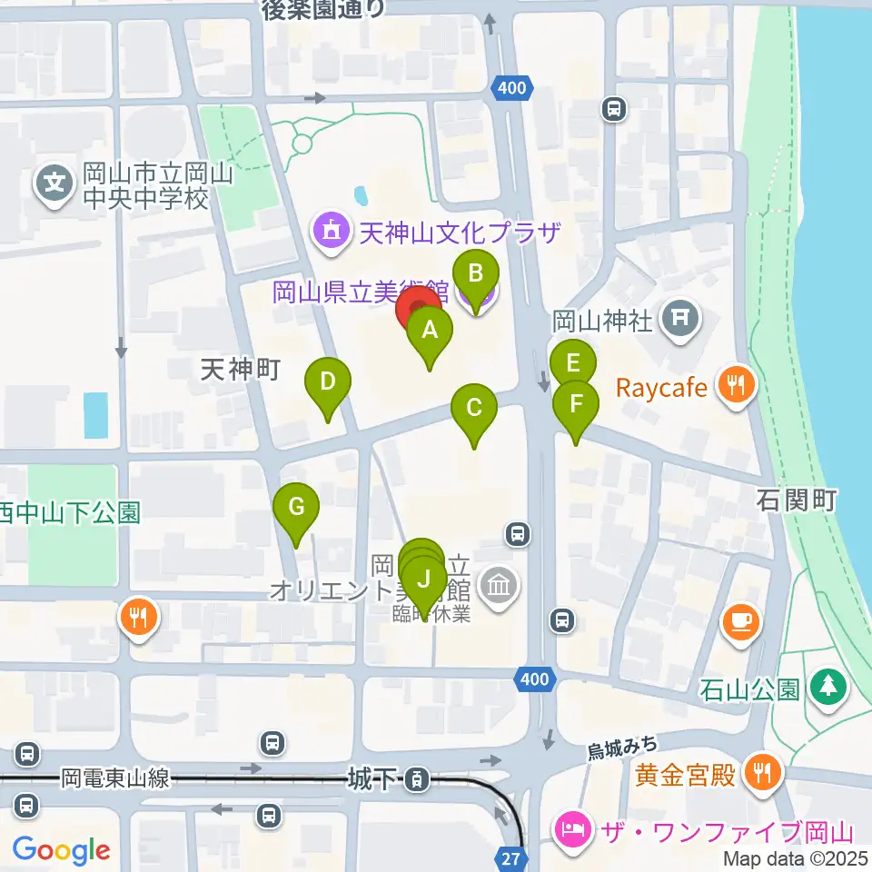 岡山県立美術館周辺のカフェ一覧地図