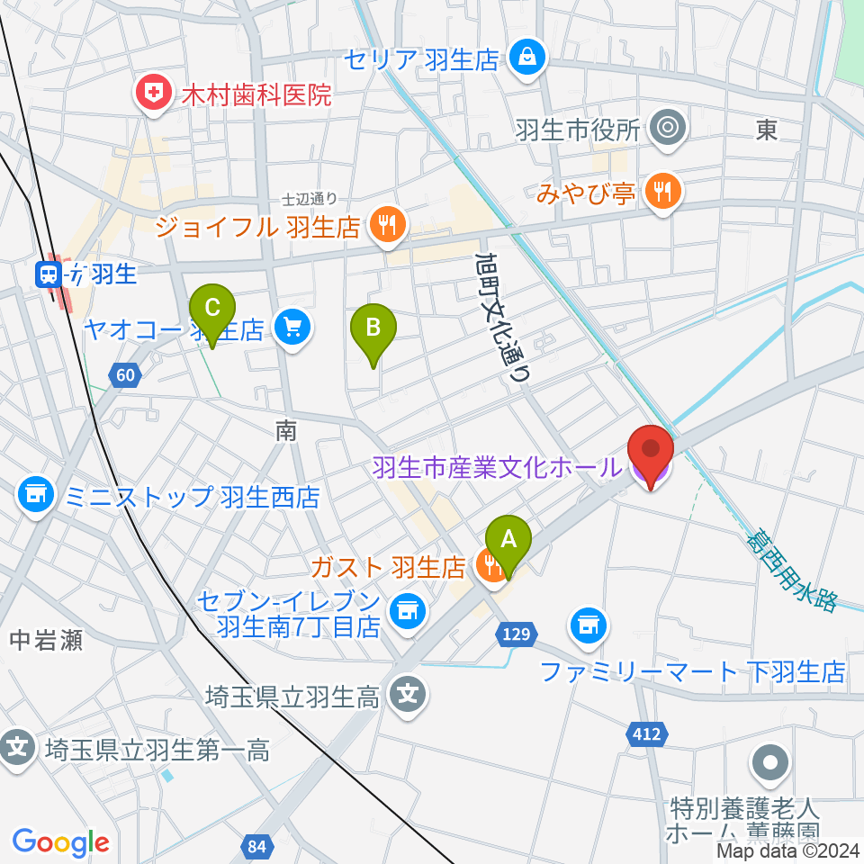 羽生市産業文化ホール周辺のカフェ一覧地図