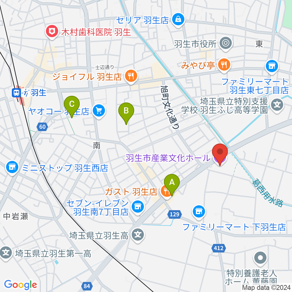 羽生市産業文化ホール周辺のカフェ一覧地図