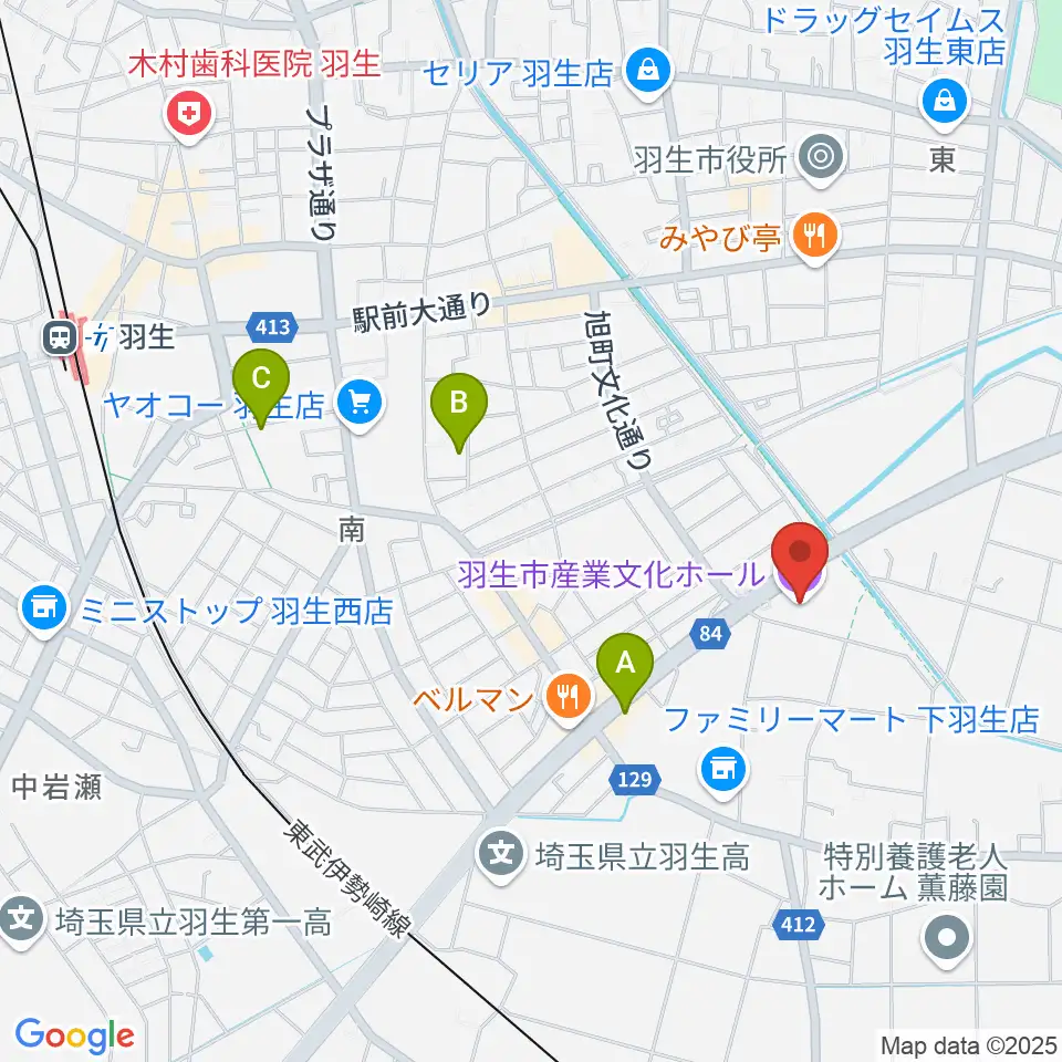 羽生市産業文化ホール周辺のカフェ一覧地図
