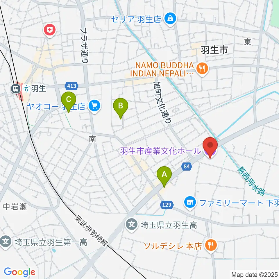羽生市産業文化ホール周辺のカフェ一覧地図