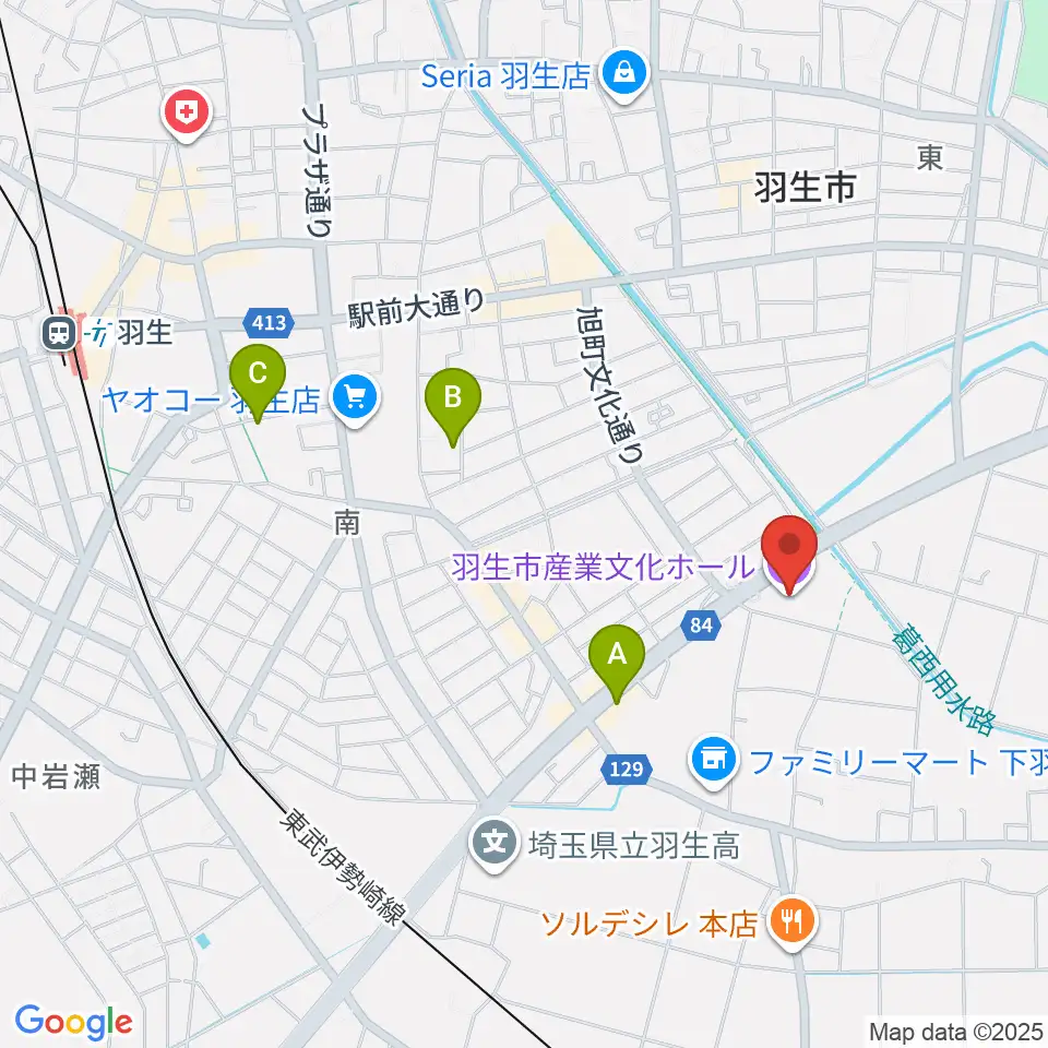 羽生市産業文化ホール周辺のカフェ一覧地図