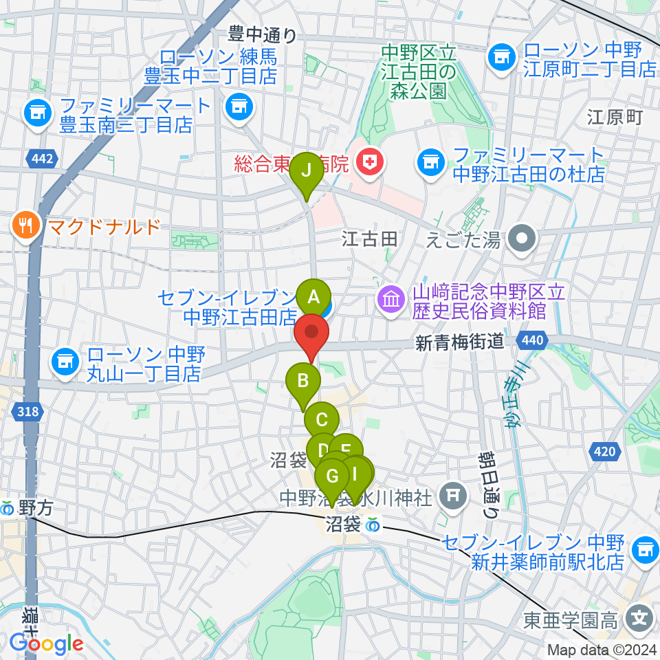 沼袋Section9周辺のカフェ一覧地図