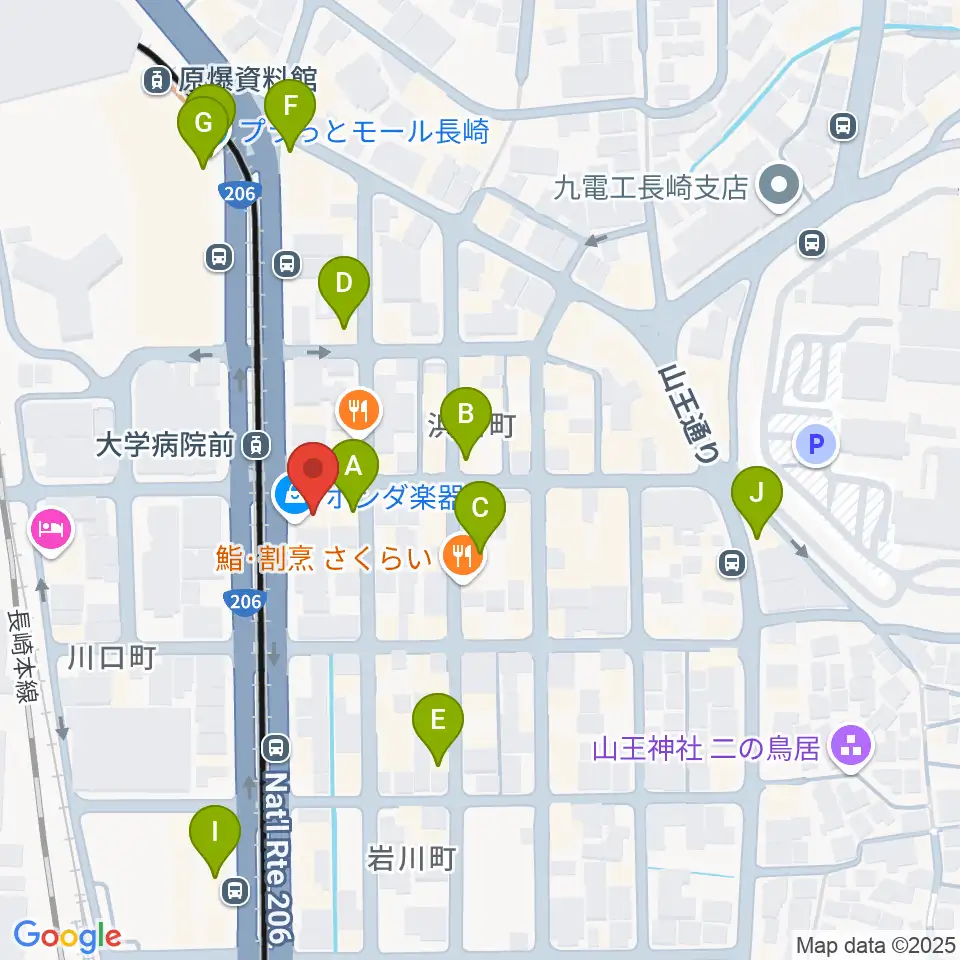 ホンダ楽器 アストロスペース周辺のカフェ一覧地図