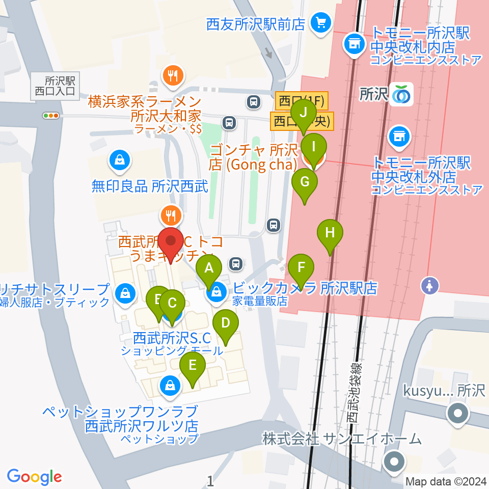 山野楽器 ワルツ所沢店周辺のカフェ一覧地図