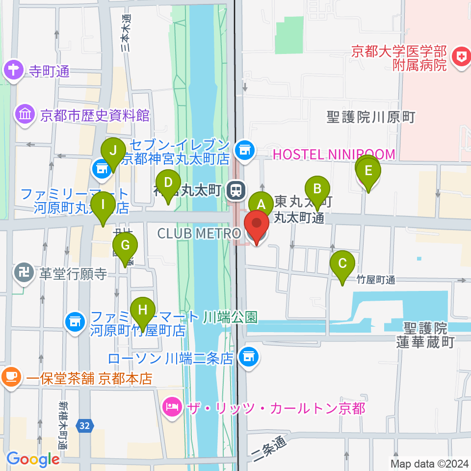 京都メトロ周辺のカフェ一覧地図