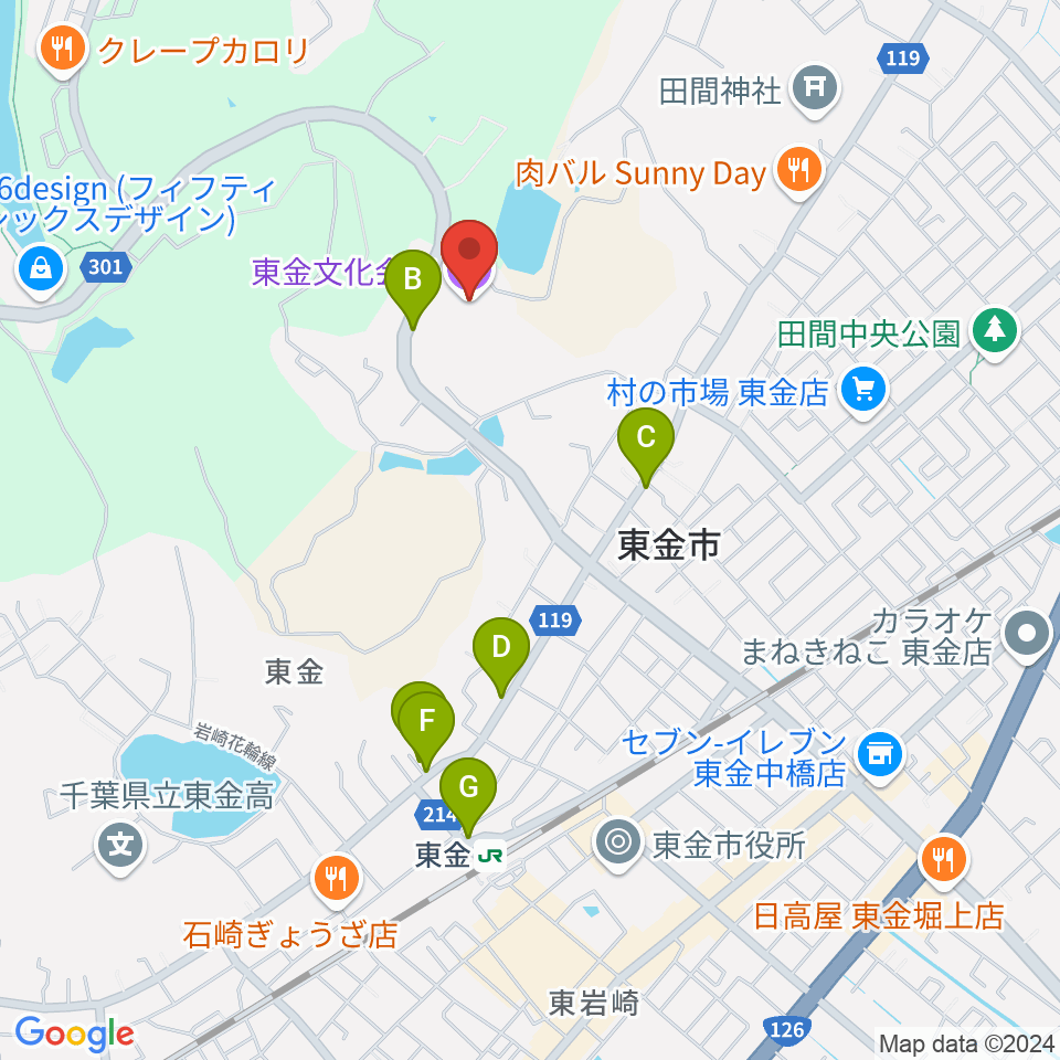 東金文化会館周辺のカフェ一覧地図