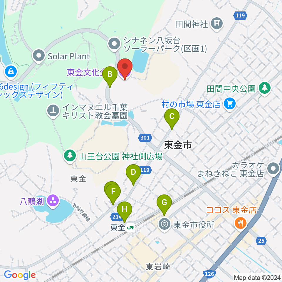 東金文化会館周辺のカフェ一覧地図