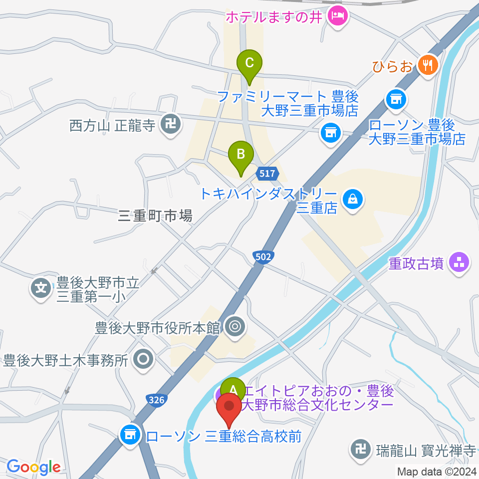 豊後大野市総合文化センター エイトピアおおの周辺のカフェ一覧地図