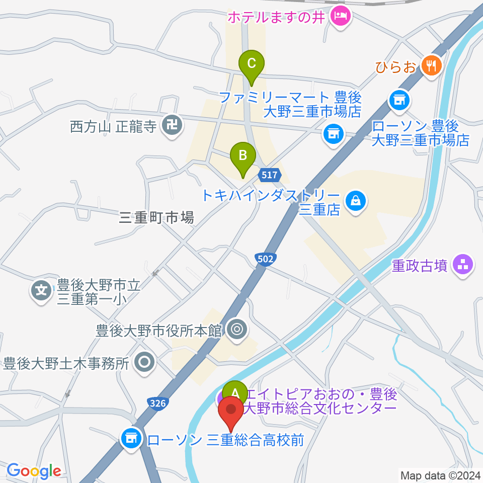 豊後大野市総合文化センター エイトピアおおの周辺のカフェ一覧地図