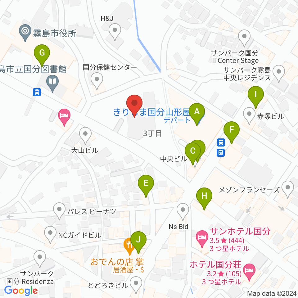 国分ハウジングホール 霧島市民会館周辺のカフェ一覧地図