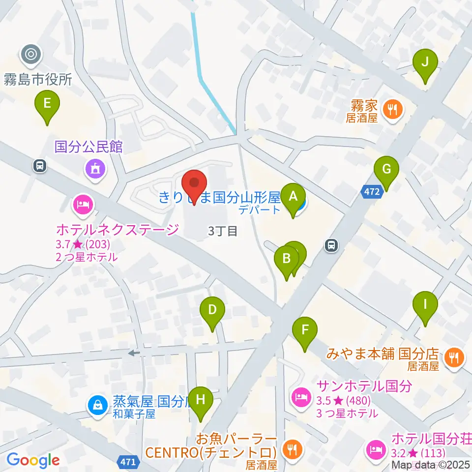 国分ハウジングホール 霧島市民会館周辺のカフェ一覧地図