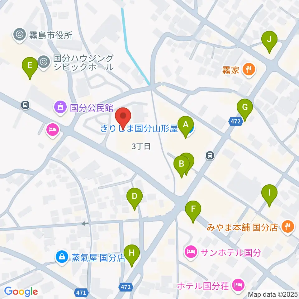 国分ハウジングホール 霧島市民会館周辺のカフェ一覧地図