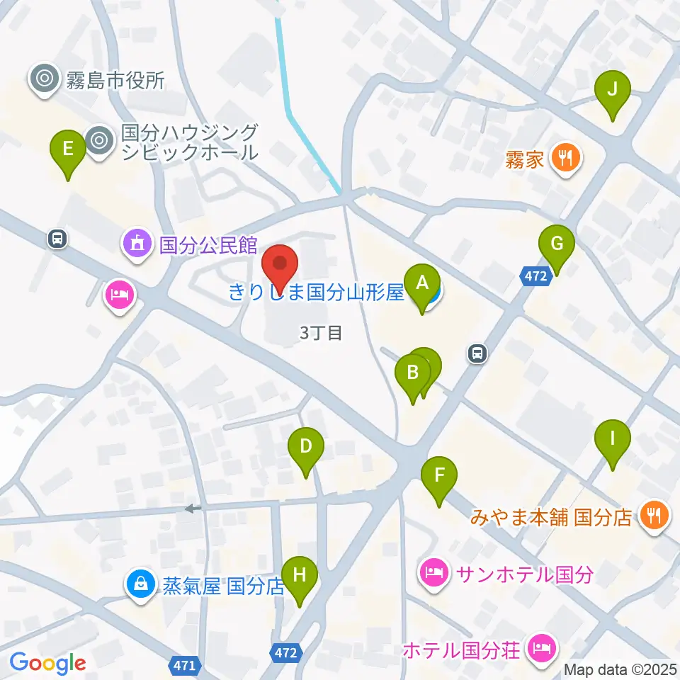 国分ハウジングホール 霧島市民会館周辺のカフェ一覧地図