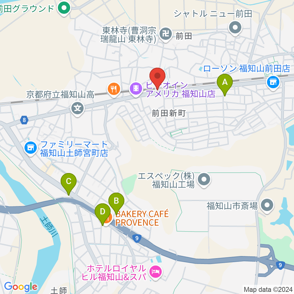 福知山サウンドラット周辺のカフェ一覧地図