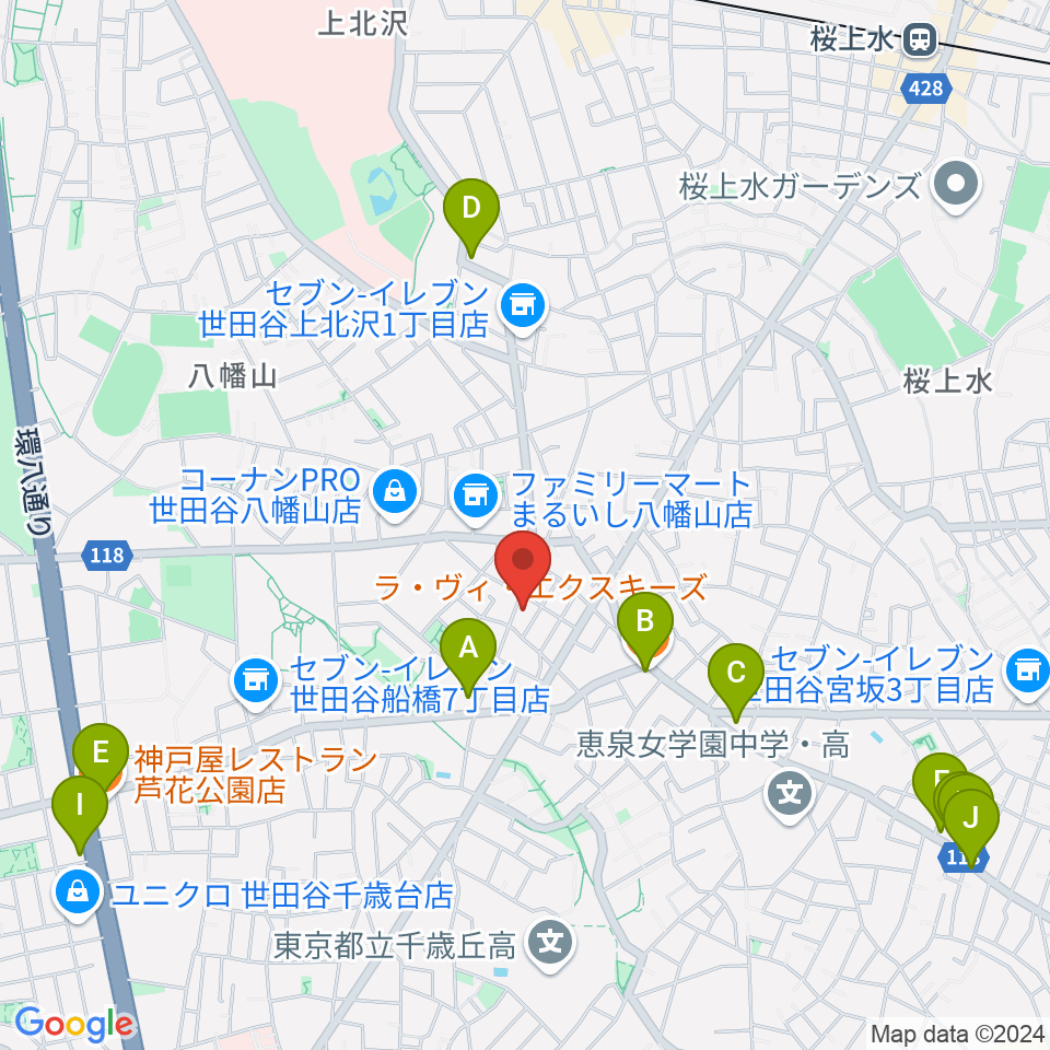 経堂ゴキゲンヤガレージ周辺のカフェ一覧地図